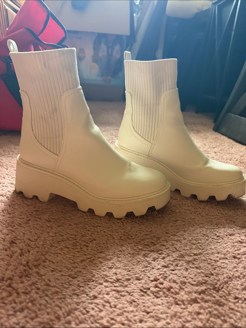 Dolce Vita Off-White Lug-Sole Chelsea Booties